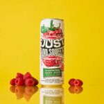 a can of just hard squeezed raspberry next to fresh raspberries