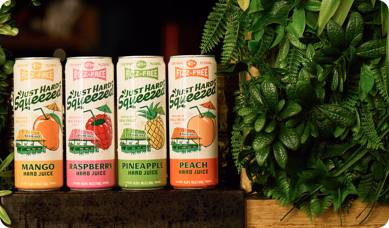 Cans of Just Hard Squeezed lined up